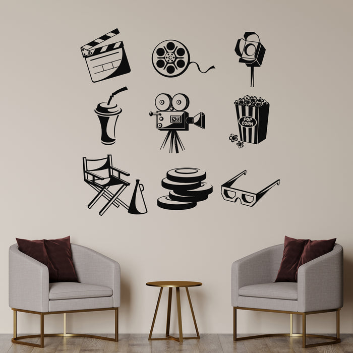 Vinyl Wall Decal Cinema Icons Movie Film Festival Element Stickers Mural (L044)