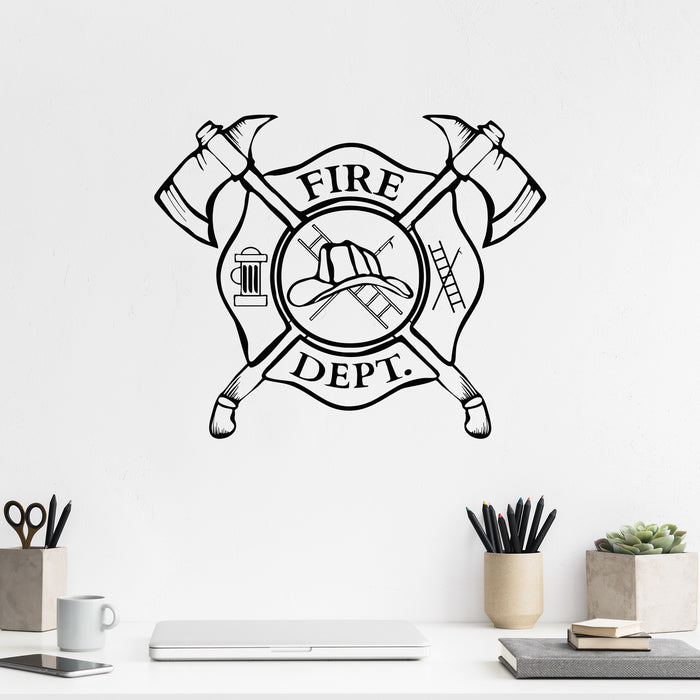 Vinyl Wall Decal Fire Department Emblem Shield Firefighter Stickers Unique Gift (ig3240)