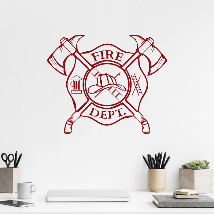 Vinyl Wall Decal Fire Department Emblem Shield Firefighter Stickers Unique Gift (ig3240)