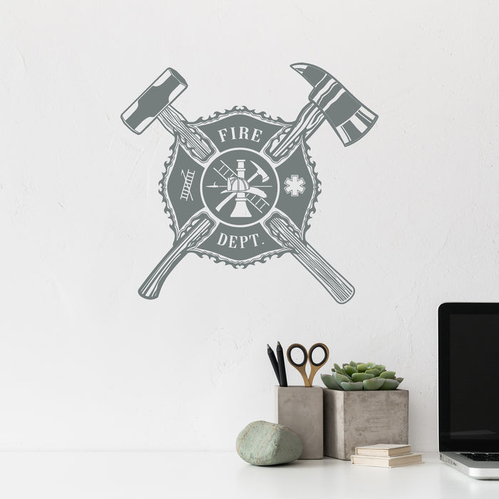 Vinyl Wall Decal Fire Dept Shield Firefighter Stickers Mural Unique Gift (ig4449)