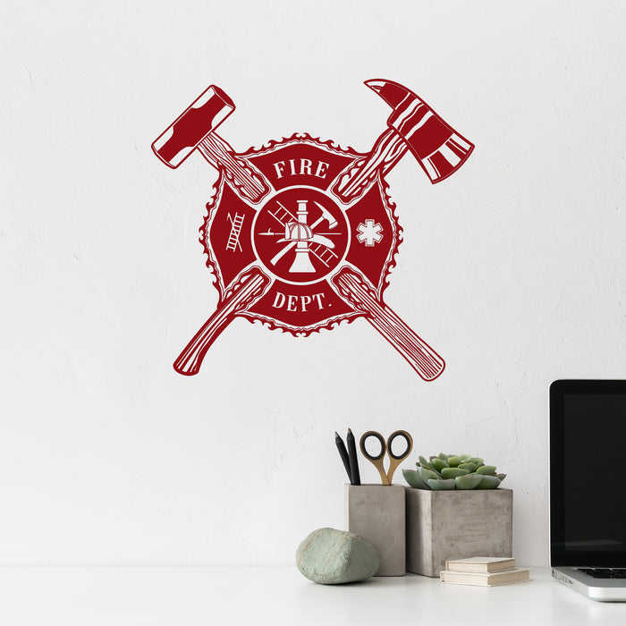 Vinyl Wall Decal Fire Dept Shield Firefighter Stickers Mural Unique Gift (ig4449)