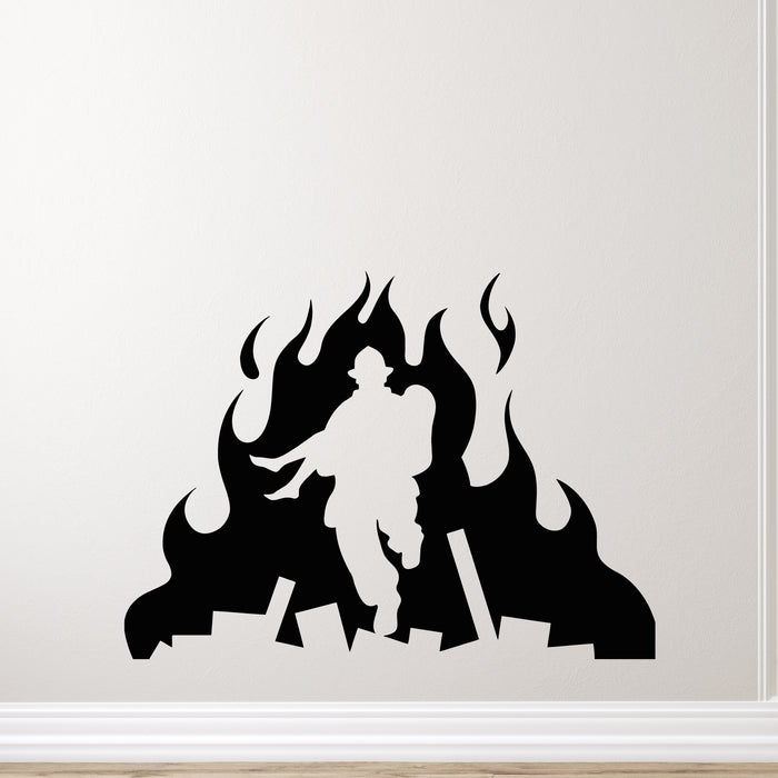 Vinyl Wall Decal Firefighter Silhouette Fire Firefighter Banner Decor Stickers Mural (g9424)