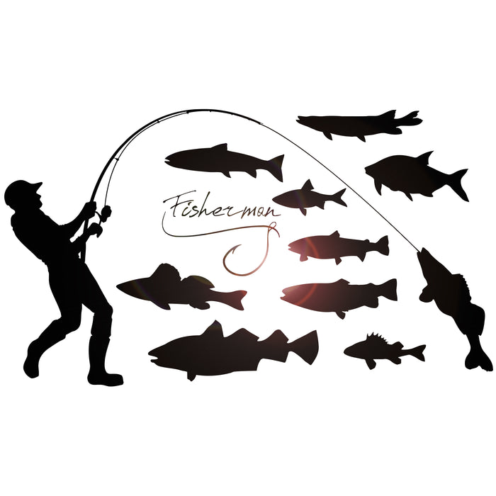 Vinyl Wall Decal Fisherman Fishing Hobby Fishes Stickers Mural Unique Gift (ig4393)