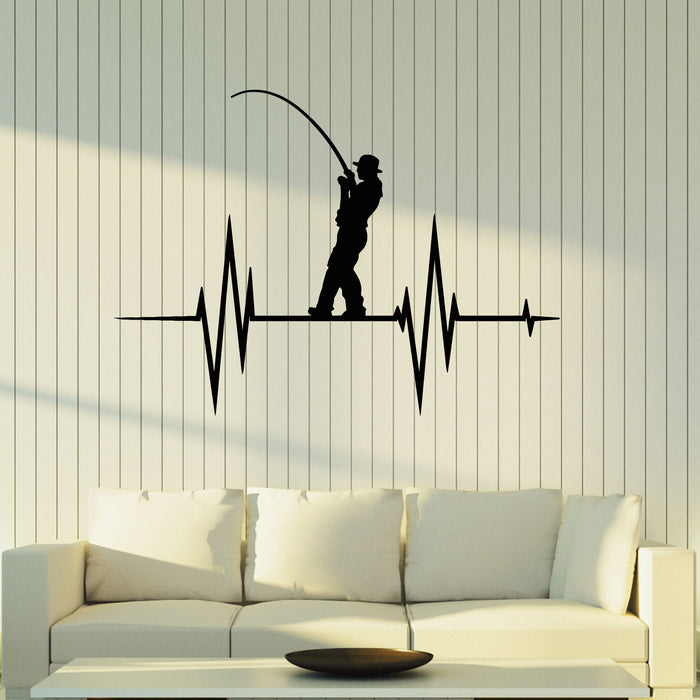 Vinyl Wall Decal Heartbeat Pulse Line Fishing Fish Store Stickers Mural (g8588)