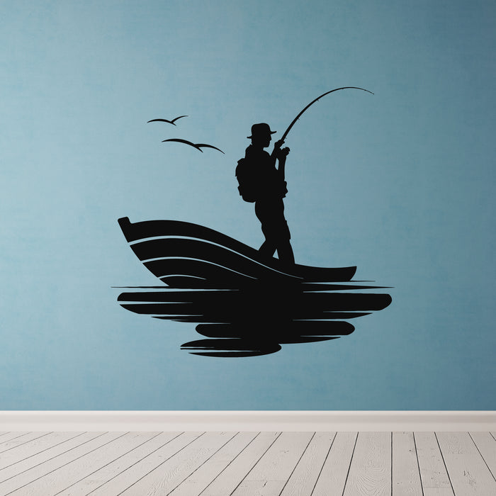 Vinyl Wall Decal Fishing Boat Fisherman Fisher Hobby Decor Stickers Mural (g8866)