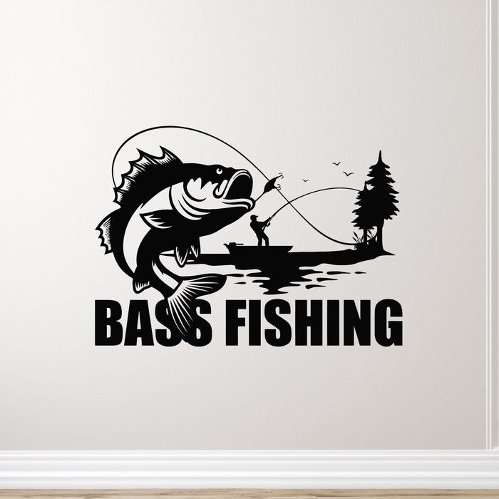 Vinyl Wall Decal Fishing Logo Design Bass Fishing Fisher Hobby Stickers Mural (g9354)