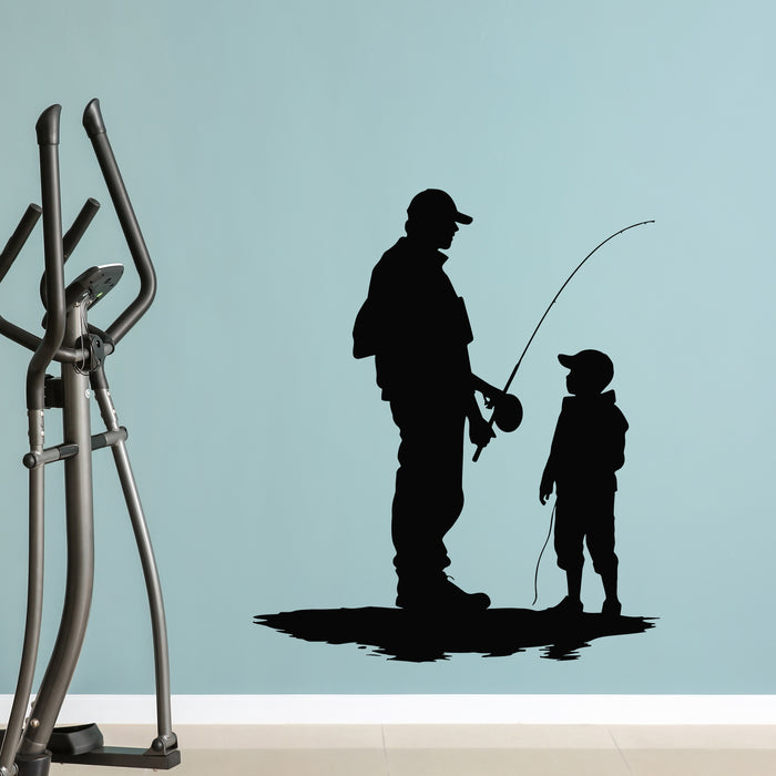Vinyl Wall Decal Fishing Supplies Silhouette Father And Son Fisher