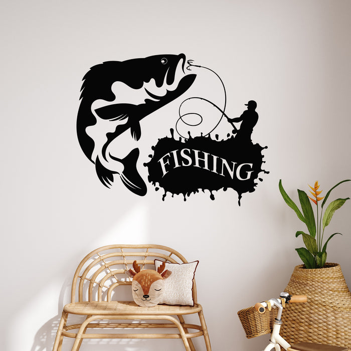 Vinyl Wall Decal Fishing Pictures Fish Caught Fiserman Hobby Stickers Mural (g9542)