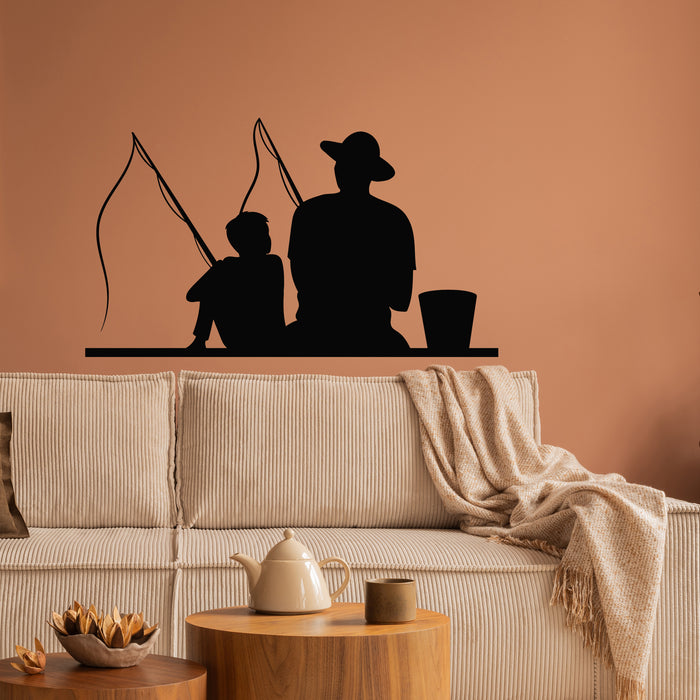 Autocollant mural en vinyle Père Fils Pêche Silhouette Poissonnerie Décor Autocollants Mural (g9545)