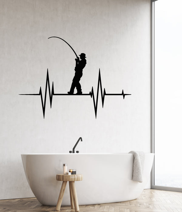 Vinyl Wall Decal Heartbeat Pulse Line Fishing Fish Store Stickers Mural (g8588)