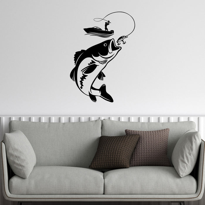 Vinyl Wall Decal Fishing Fisherman Hobby Fish Boat Stickers Unique Gift (ig4209)