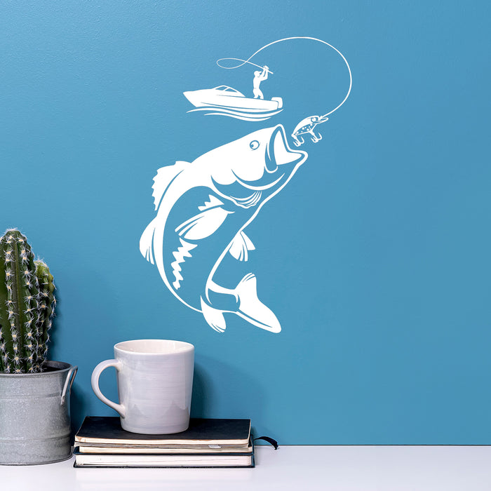 Vinyl Wall Decal Fishing Fisherman Hobby Fish Boat Stickers Unique Gift (ig4209)