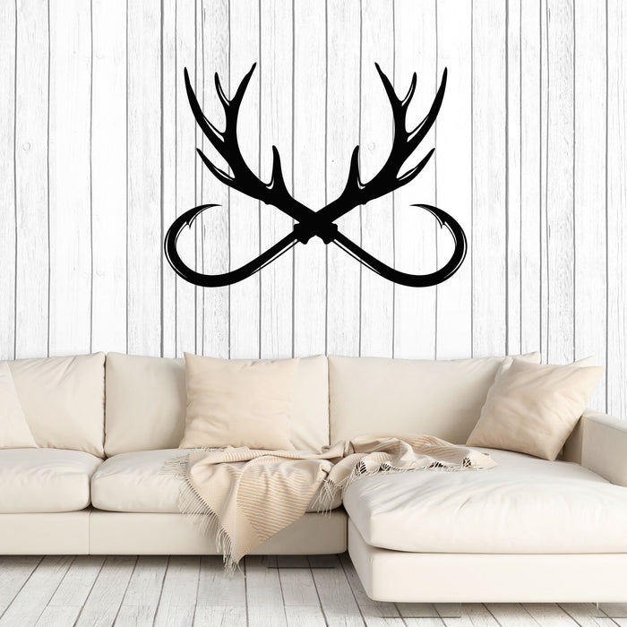 Vinyl Wall Decal Fishing Hunting Symbol Hobby Logo Deer Horns Stickers —  Wallstickers4you