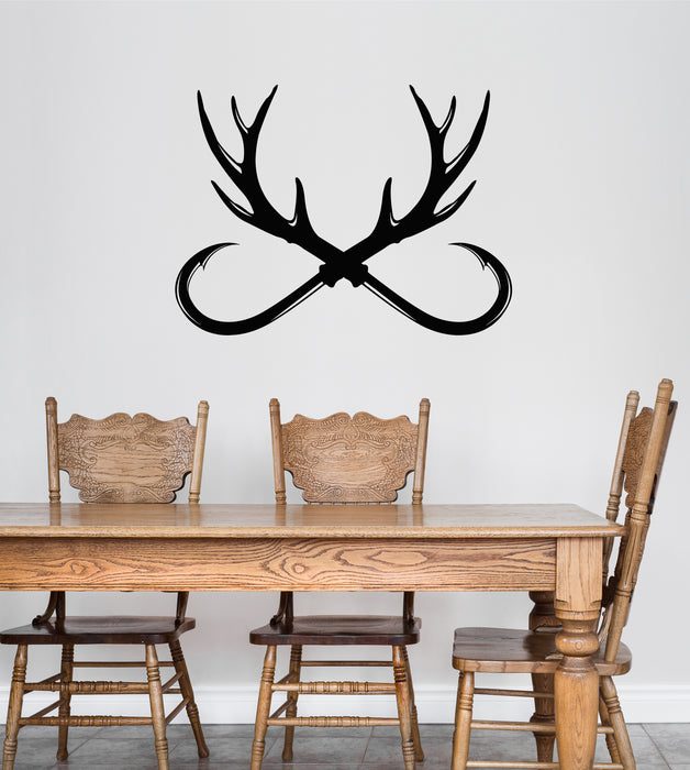 Vinyl Wall Decal Fishing Hunting Symbol Hobby Logo Deer Horns Stickers Mural (g8598)