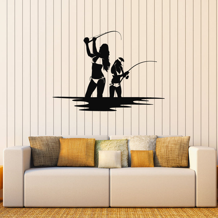 Vinyl Wall Decal Fisher Pin Up Sexy Woman Fishing Catching Fish Sticke —  Wallstickers4you
