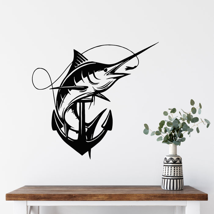 Vinyl Wall Decal Marlin With Anchor Swordfish Fishing Hobby Stickers Mural (g9698)