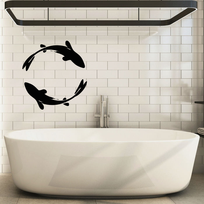 Vinyl Wall Decal Circling Circle Japanese Fish Koi Silhouette Stickers Mural (g8733)