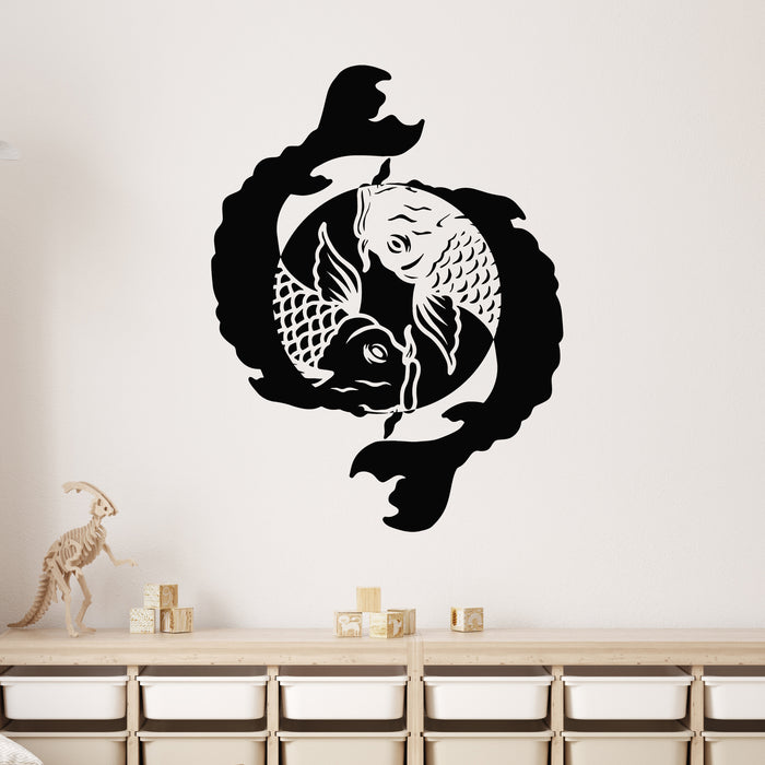 Vinyl Wall Decal Two Koi Carp Yin Yang Symbol Chinese Decor Stickers Mural (g9825)