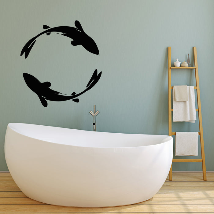 Vinyl Wall Decal Circling Circle Japanese Fish Koi Silhouette Stickers Mural (g8733)