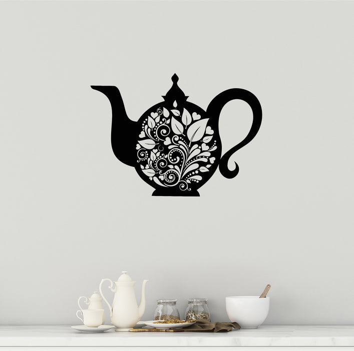 Vinyl Wall Decal Kettle Teapot Tea Kitchen Decor Dishes Stickers Unique Gift (905ig)