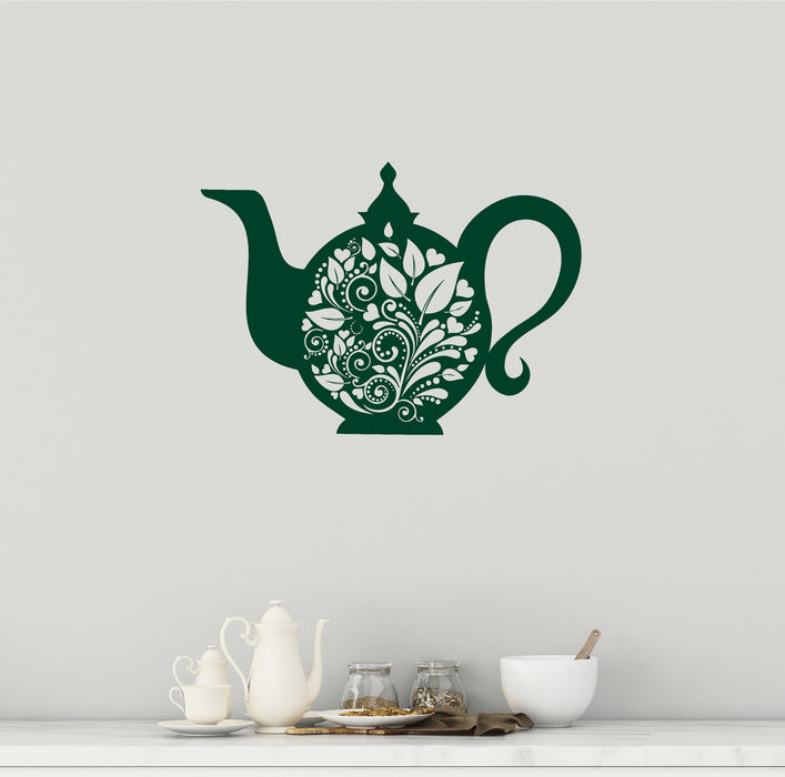 Vinyl Wall Decal Kettle Teapot Tea Kitchen Decor Dishes Stickers Unique Gift (905ig)