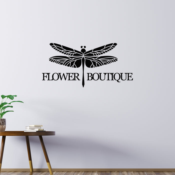 Vinyl Wall Decal Flower Boutique Logo Dragonfly Decor Stickers Unique Gift (ig4777)