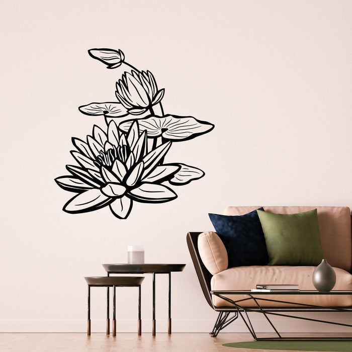 Vinyl Wall Decal Water Lily Lotus Flowers Nature Living Room Stickers Mural (g9246)