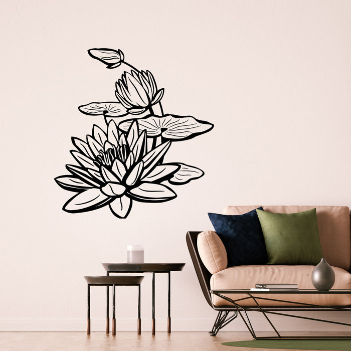 lily flower wall stickers Vinyl Wall Decal Water Lily Lotus Flowers Nature Living Room Stickers Mural (g9246)