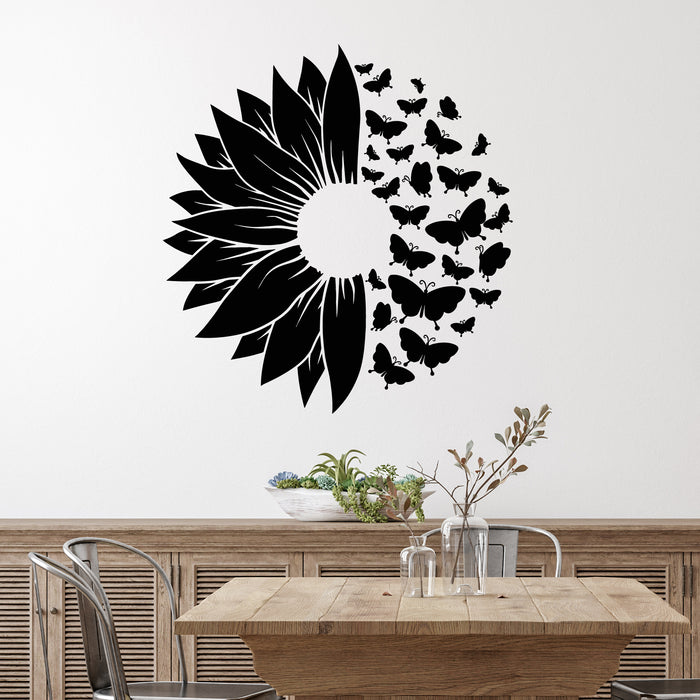 Vinyl Wall Decal Sunflower Butterfly Patterns Floral Decor Stickers Mural (g9423)