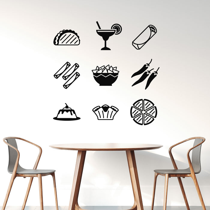 Vinyl Wall Decal Mexican Food Theme Set Restaurant Logo Decor Stickers Mural (g9677)