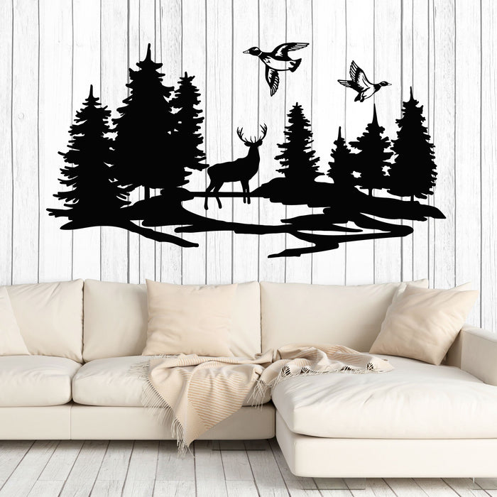Vinyl Wall Decal Silhouette Ducks Deer Forest Hunting Hobby Stickers Mural (g8643)