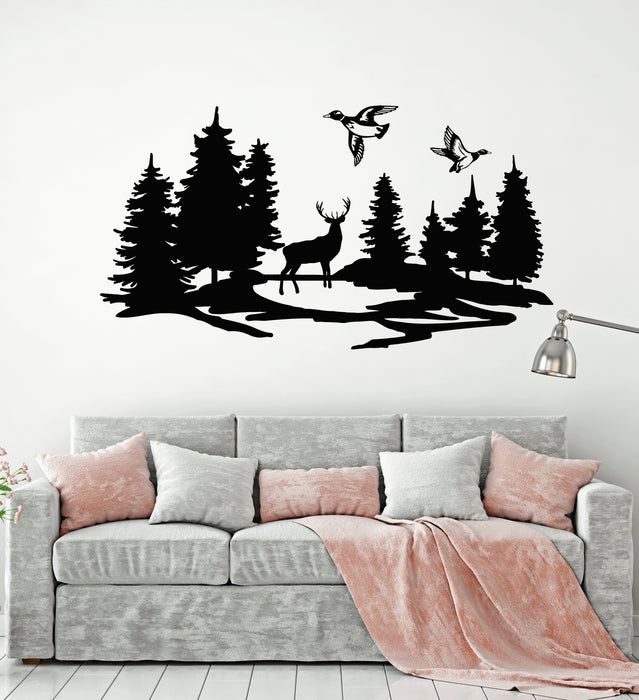 Vinyl Wall Decal Silhouette Ducks Deer Forest Hunting Hobby Stickers Mural (g8643)