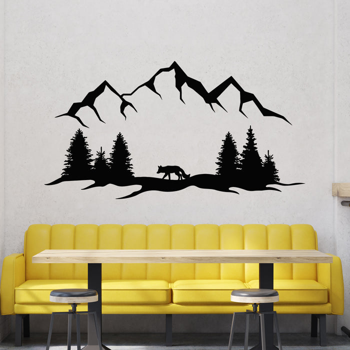 Vinyl Wall Decal Horizontal Mountain Landscape With Fir Trees Stickers Mural (g9896)