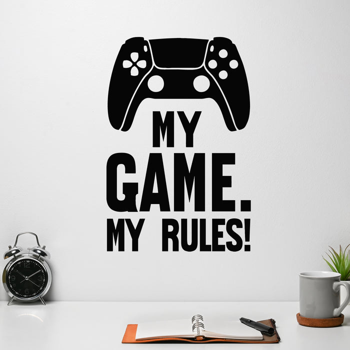 Vinyl Wall Decal My Game My Rules Play Game Room Joystick Stickers Mural (g9838)