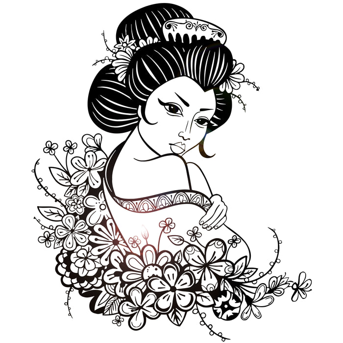 Vinyl Wall Decal Geisha Japan Japanese Flowers Asian Art Stickers Unique Gift (ig3516)