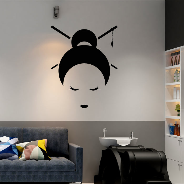 Vinyl Wall Decal Asian Female Hairstyle Geisha Oriental Style Stickers Mural (g8789)