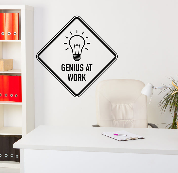 Vinyl Wall Decal Sign Funny Genius At Work Light Bulb Idea Office Stickers Mural (g9390)