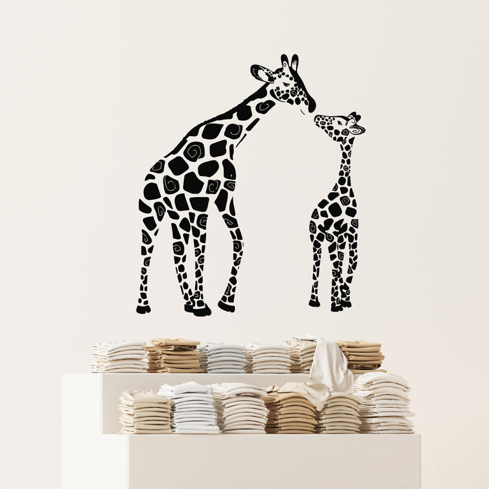Vinyl Wall Decal Wild Animals Silhouette Giraffe Her Baby Zoo Stickers Mural (g9608)