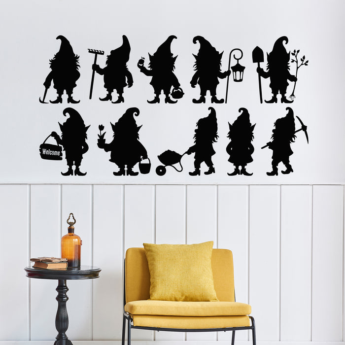Vinyl Wall Decal Silhouette Fantastic Gnome In Garden Kids Room Stickers Mural (g9892)