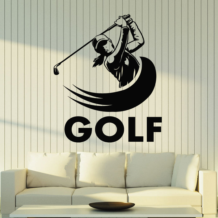 Vinyl Wall Decal Golfer Hitting Ball Silhouette Golf Game Stickers Mural (g8700)