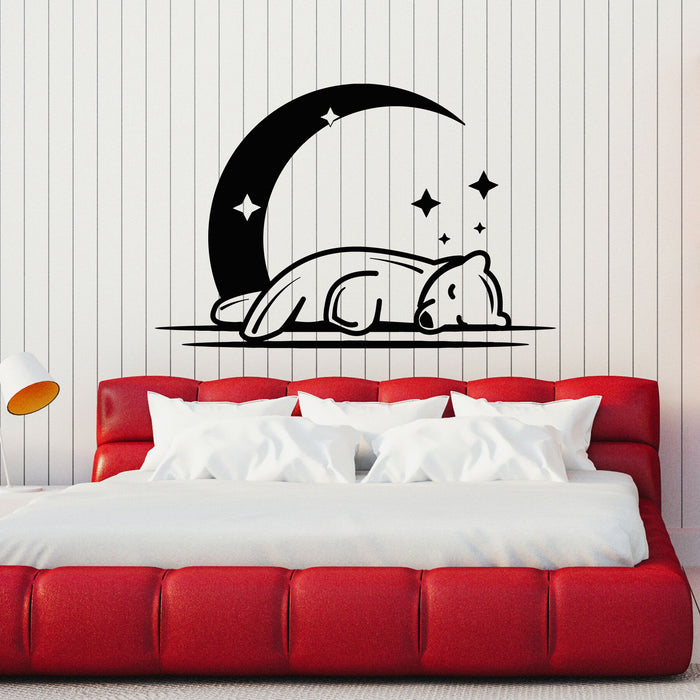 Vinyl Wall Decal Bear Sleeping Crescent Moon Baby Room Good Night Stickers Mural (g8575)