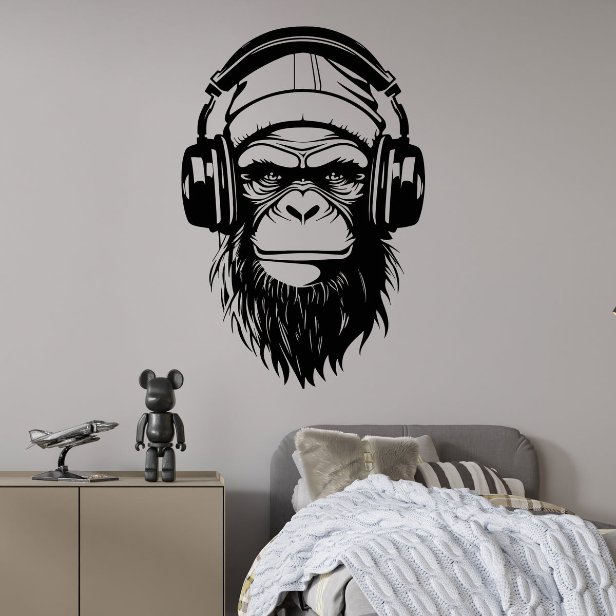 Vinyl Wall Decal Gorilla Head Funky Monkey With Headphones Music Stickers  Mural (g9831), image size:1200x1200