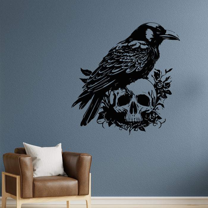 Vinyl Wall Decal Black Crow Gothic Style Decor Skull Bones Stickers Mural (g9437)