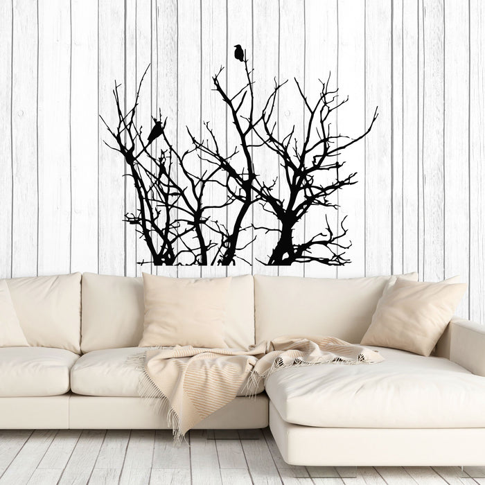 Vinyl Wall Decal Autumn Tree Branch Black Crow Sitting Interior Stickers Mural (g8719)