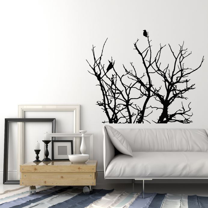 Vinyl Wall Decal Autumn Tree Branch Black Crow Sitting Interior Sticke ...