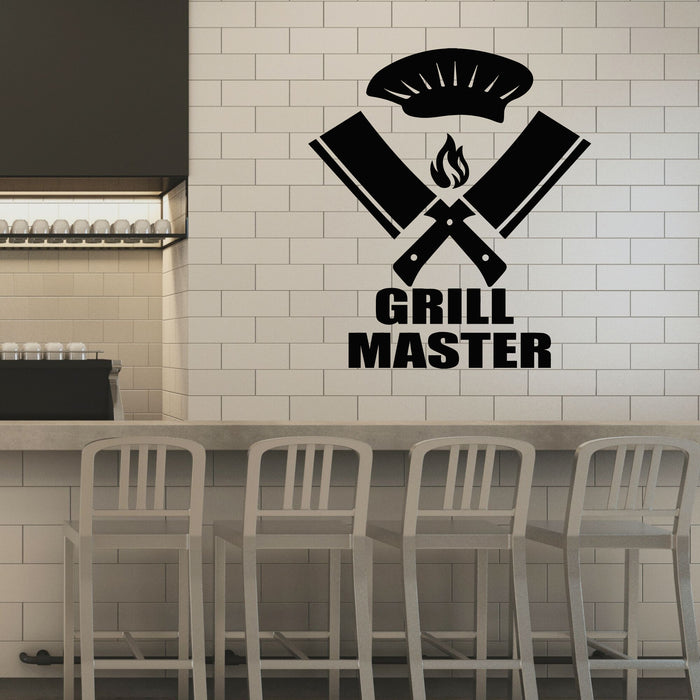 Vinyl Wall Decal Grill Master Steak House Meat Cleaver Knives Stickers Mural (g8680)