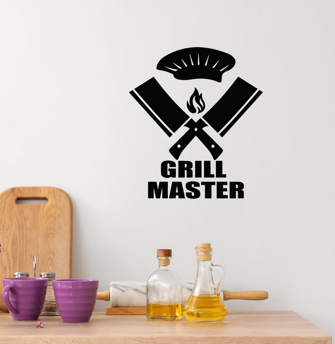 Vinyl Wall Decal Grill Master Steak House Meat Cleaver Knives Stickers Mural (g8680)