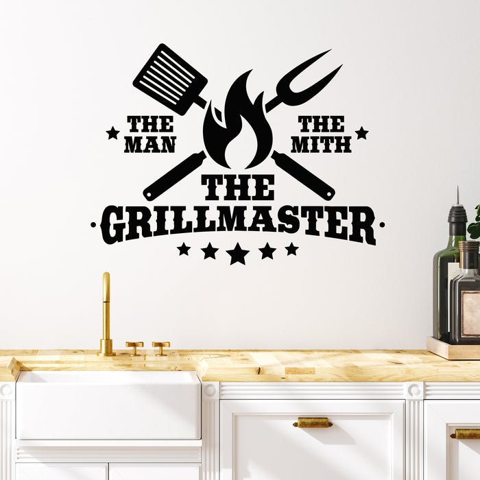 Vinyl Wall Decal Words Grill Master Chief The Man Cooking BBQ Stickers Mural (g8862)