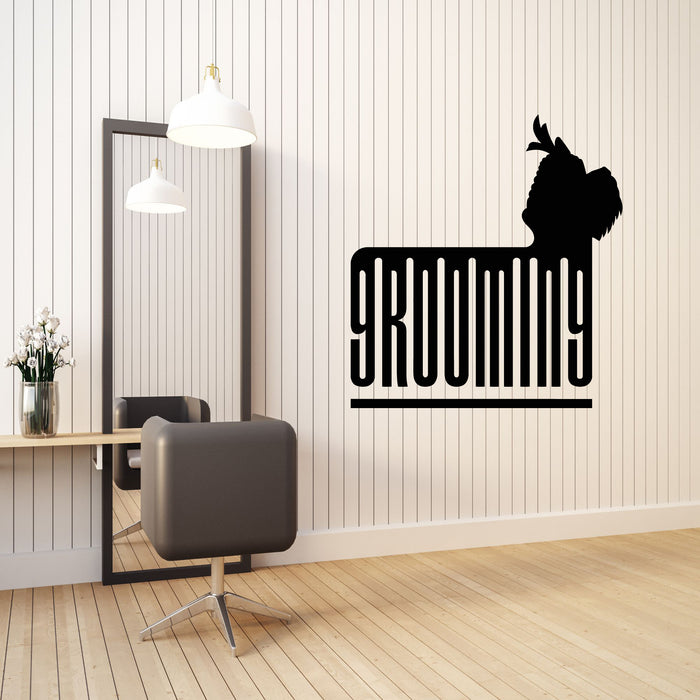 Vinyl Wall Decal Groommy Logo Comb Dog Pet Grooming Animal Care Stickers Mural (g8533)