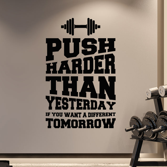 Vinyl Wall Decal Push Harder Iron Sport Motivation Phrase Gym Quote Stickers Mural (g8881)